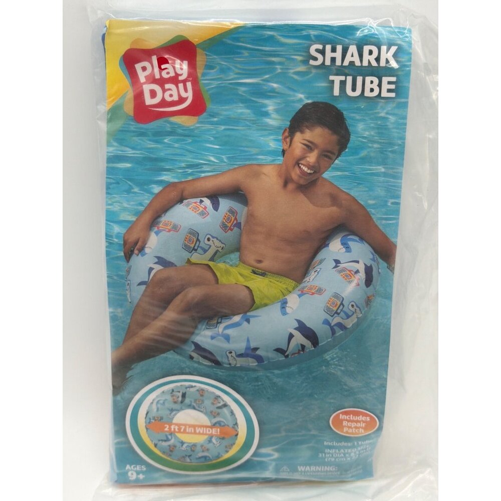 Play Day Shark Tube Inflatable Pool Float With Repair Patch 31 In Diameter Ages